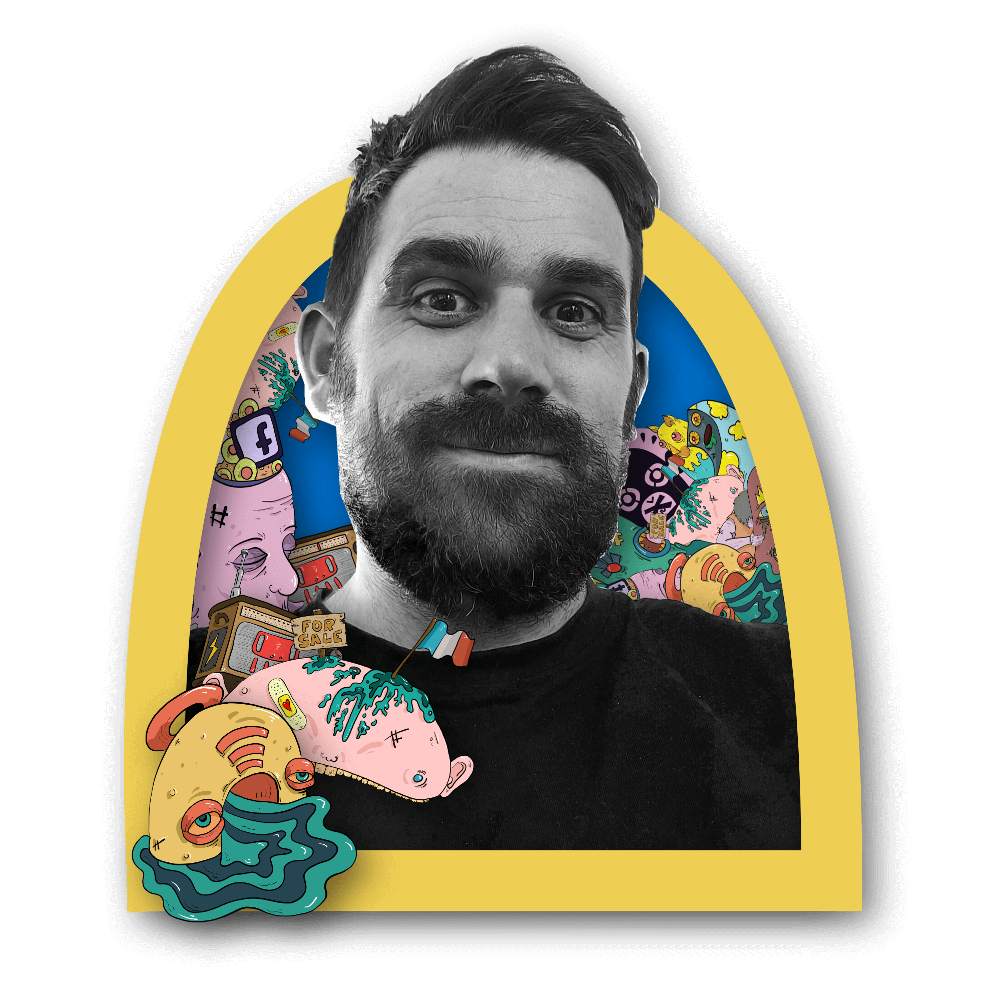 photo de profil de Thomas Pestre décoré avec ses motifs de couleurs.