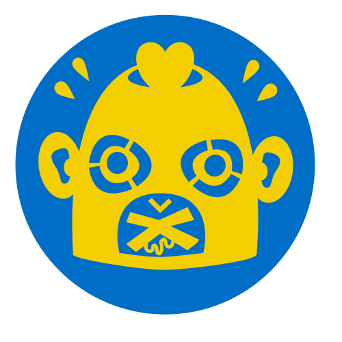 Le logo bleu et jaune d'une tête d'un personnage déssiné dans le style de l'univers graphique de Thomas Pestre